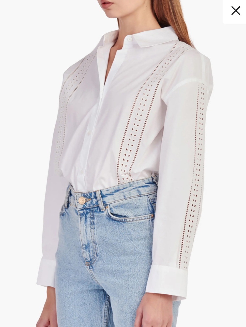 English Factory White Eyelet-Trim Button Down Shirt - Picture 3 of 8